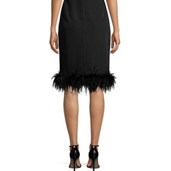 Milly Cady Elle Feather-Hem Sheath Black Midi Dress - Picture 4 of 10